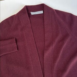 Vince Cashmere Oversized Long Open Cardigan Sweater Burgundy Pockets Women XS